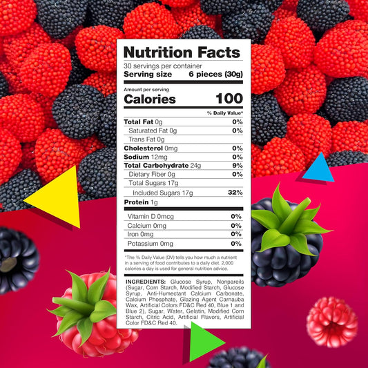 Berries Gummy Candy | 2 Pound Bag | Red and Black Soft Candy Bulk | Raspberry and Blackberry Crunchy Gummies for Dessert Decoration, Gifting & Buffets