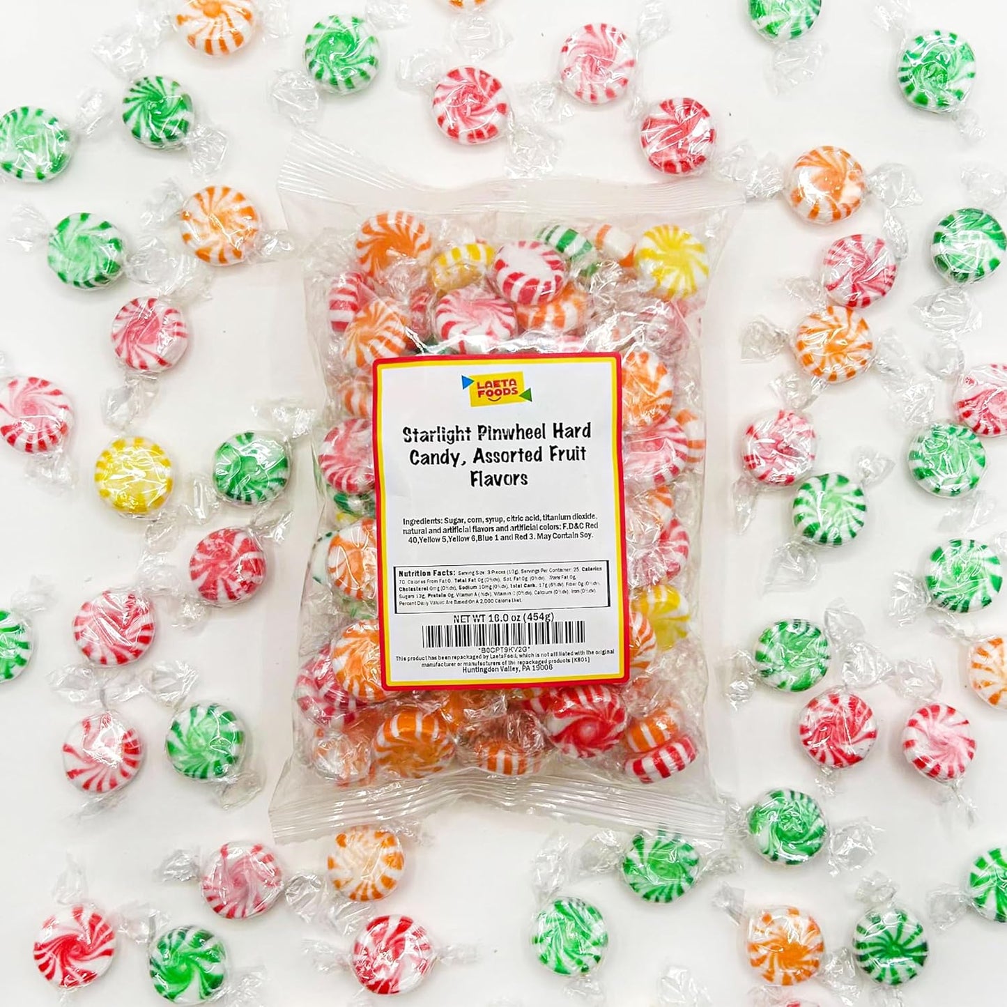 Fruit Starlights | 1 Pound Bag - 75 Count | Hard Candy Individually Wrapped | Assorted Fruit Flavored Pinwheels | Old Fashioned Candy | Orange, Pineapple, Cherry, Lime