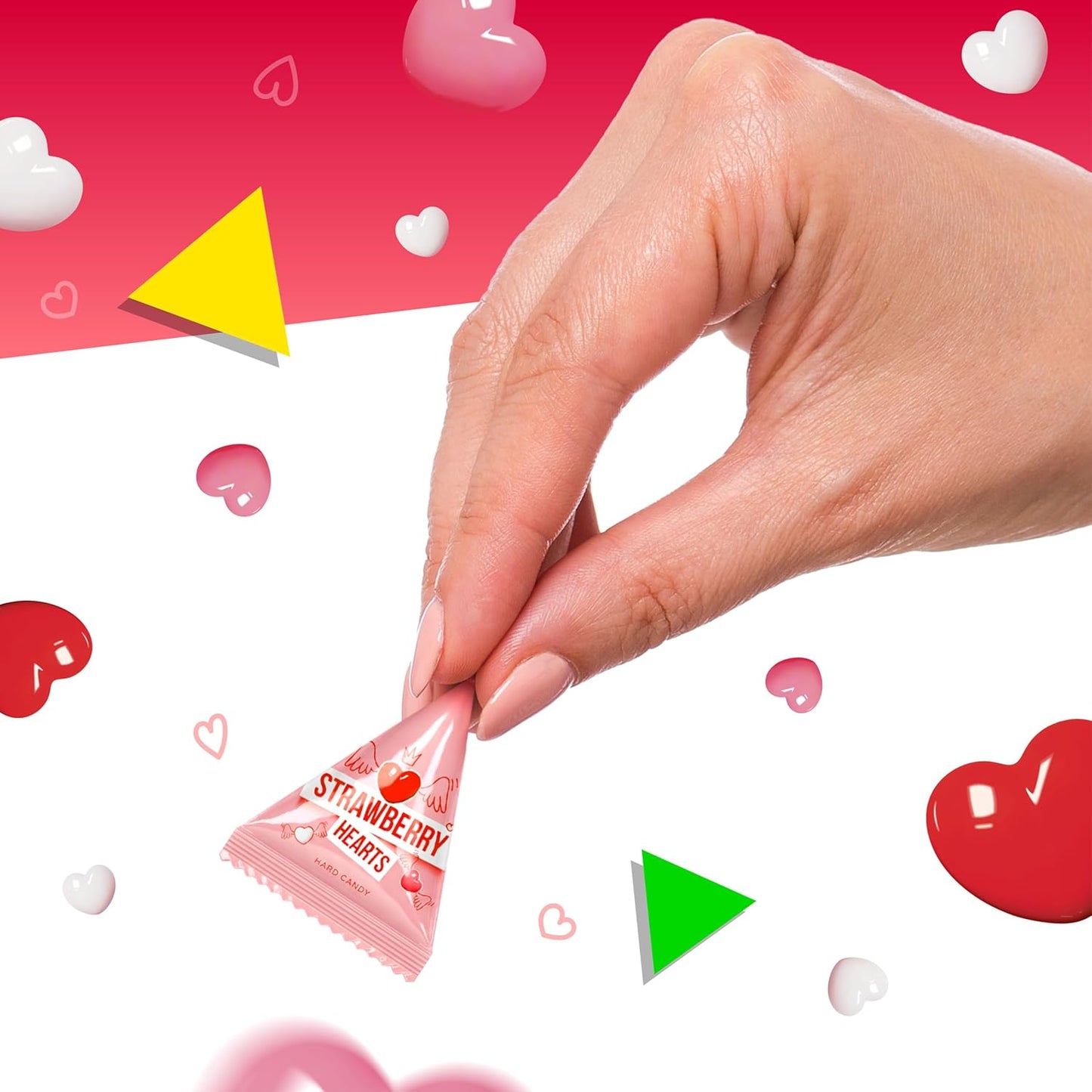 Strawberry Hearts | 24 Mini Packs | Hard Candy Individually Wrapped for Classroom and Party Favors | White, Red and Pink Hearts for Sharing and Gifting