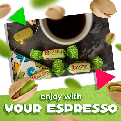 Fida Rossana Pistachio Hard Candy | 1 Pound Bag - 75 Count | Individually Wrapped Rossana Italian Candy | Rich Pistachio Cream Center | Filled Gourmet Treat