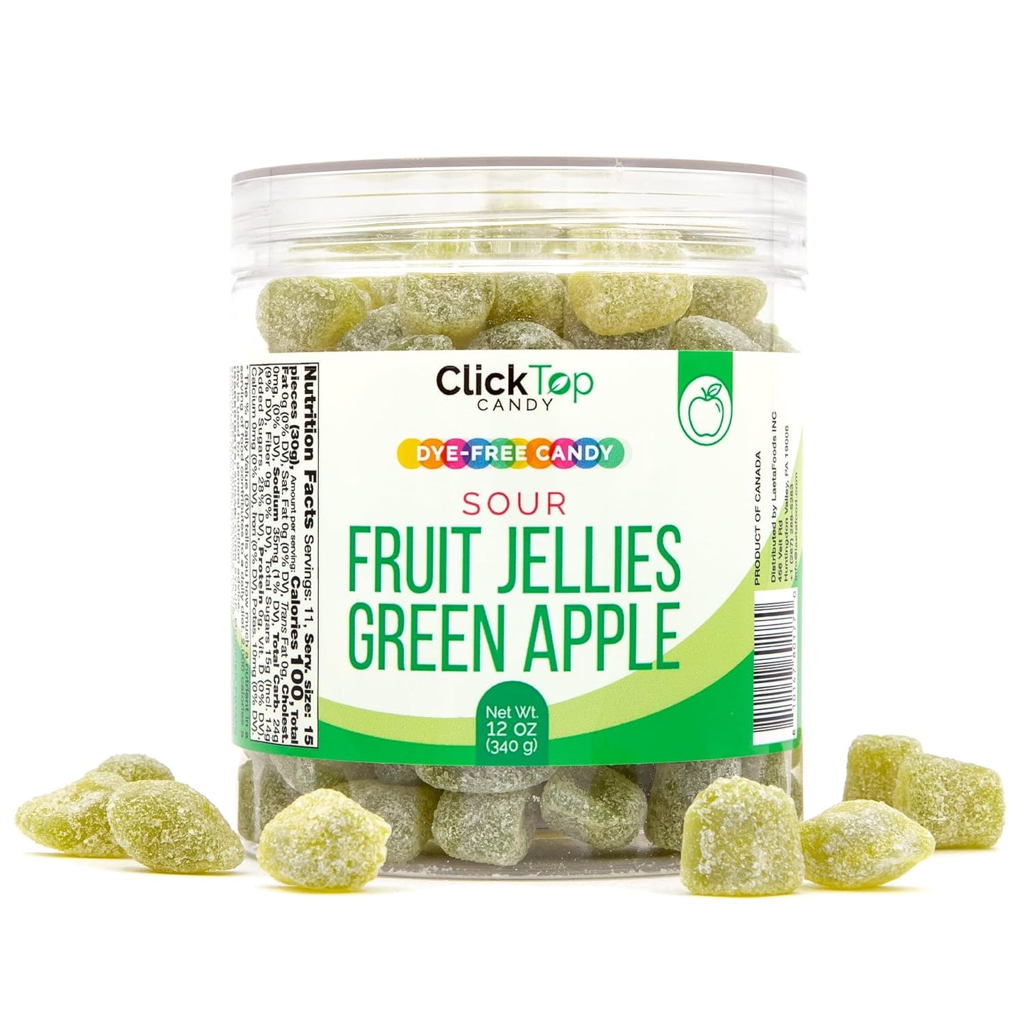 Sour Fruit Jelly Candy, Green Apple Flavored, Dye Free Candy, 12 Oz Jar | Naturally Flavored Vegan Candy, Made with Real Fruit Purees