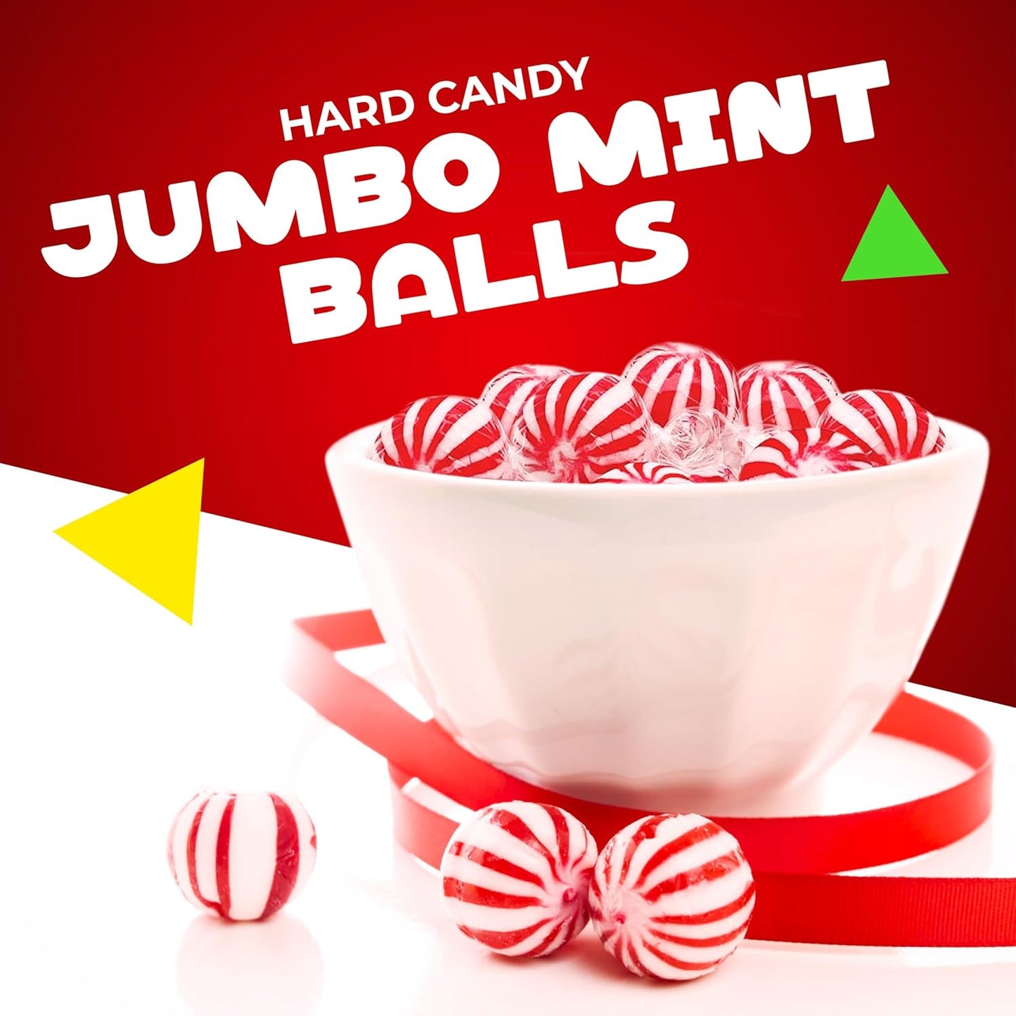 Jumbo MInt Balls |1 Pound Bag - Approx. 45 Count | Nostalgic Peppermint Hard Candy | Individually Wrapped Candy for Office Bowls & Buffets