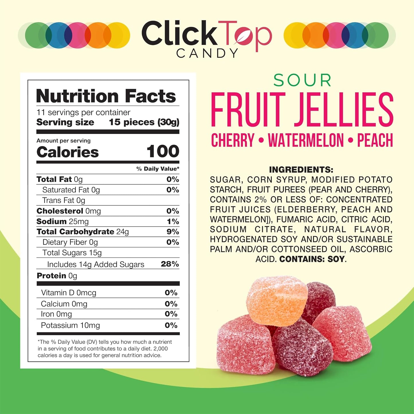Sour Fruit Jellies, Cherry Watermelon Peach, 12 oz Jar