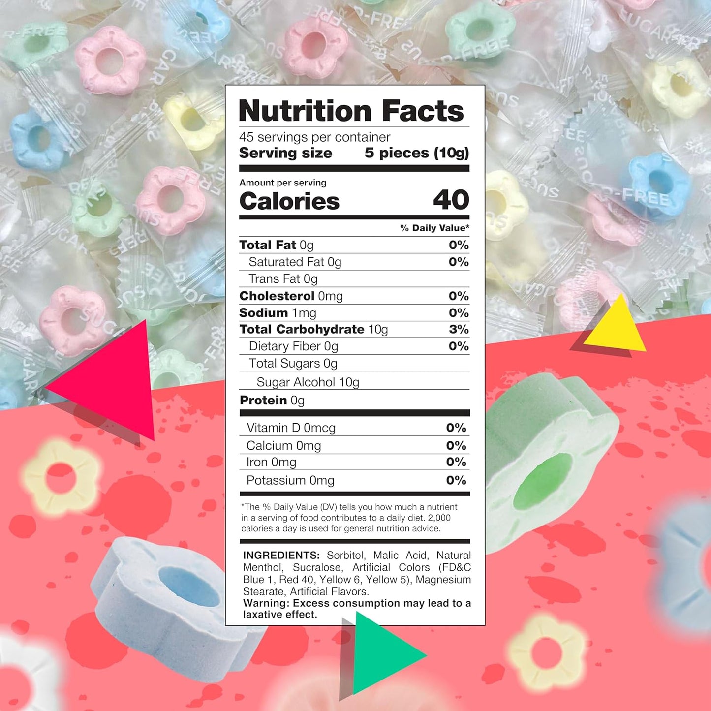 Sugar Free Candy | 1 Pound Bag | Flower After Dinner Mints Individually Wrapped | Sugar Free Hard Candy | Lemon, Peach, Grape, Mint, Vanilla | Wrapped Mints for Office