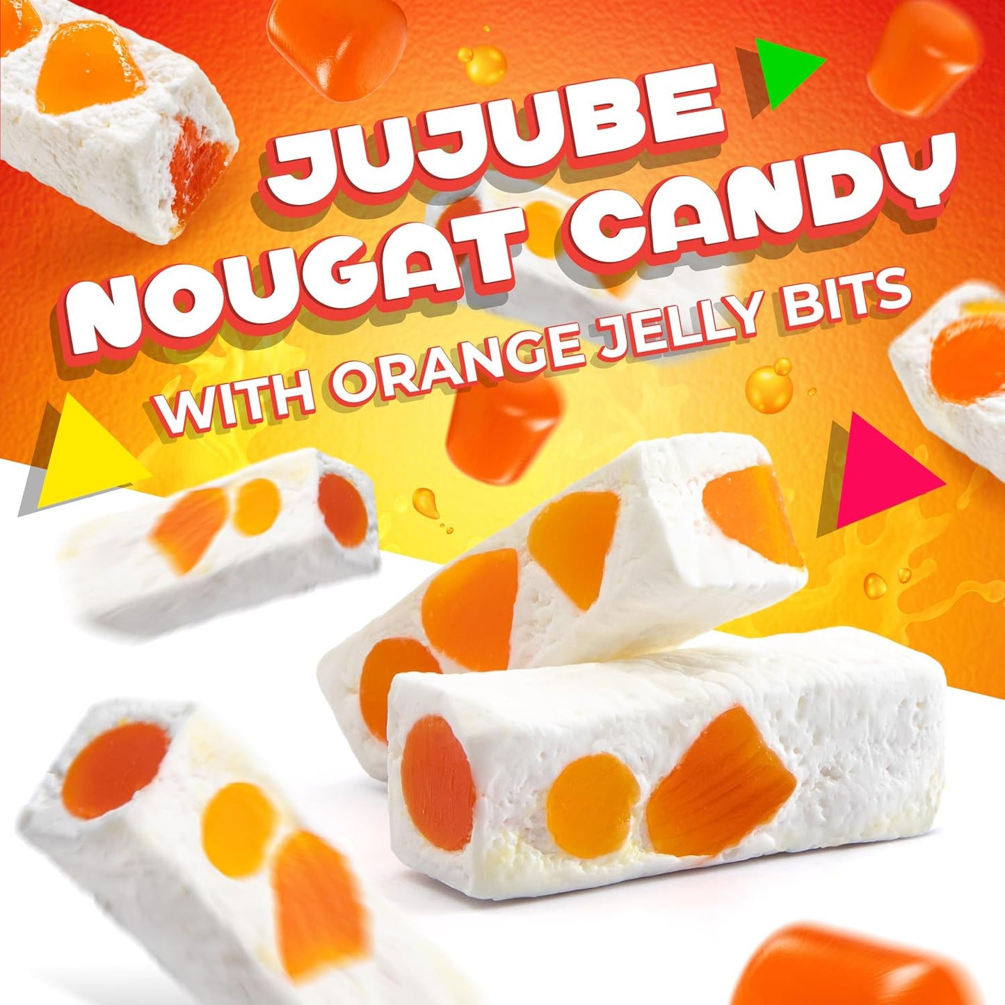 Jujube Nougat Candy, Orange Jelly Bits, Chewy Candy, 9 Oz Bag | Individually Wrapped Candy, 25 Pieces