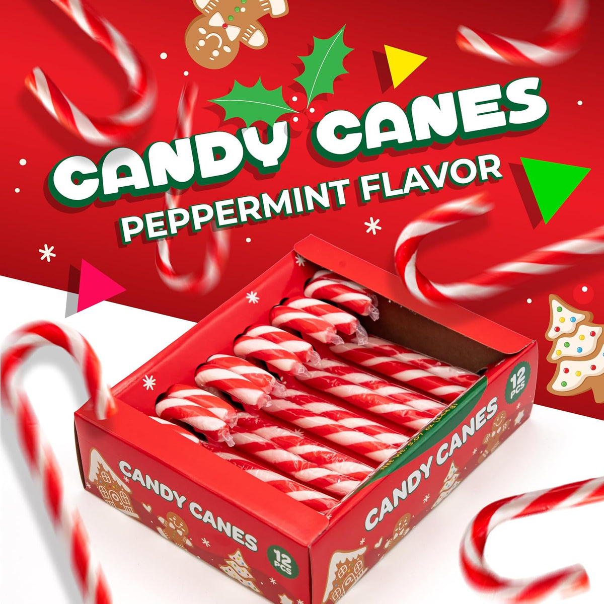 Christmas Candy Canes, Peppermint Flavor, 12 Count - Pack of 4