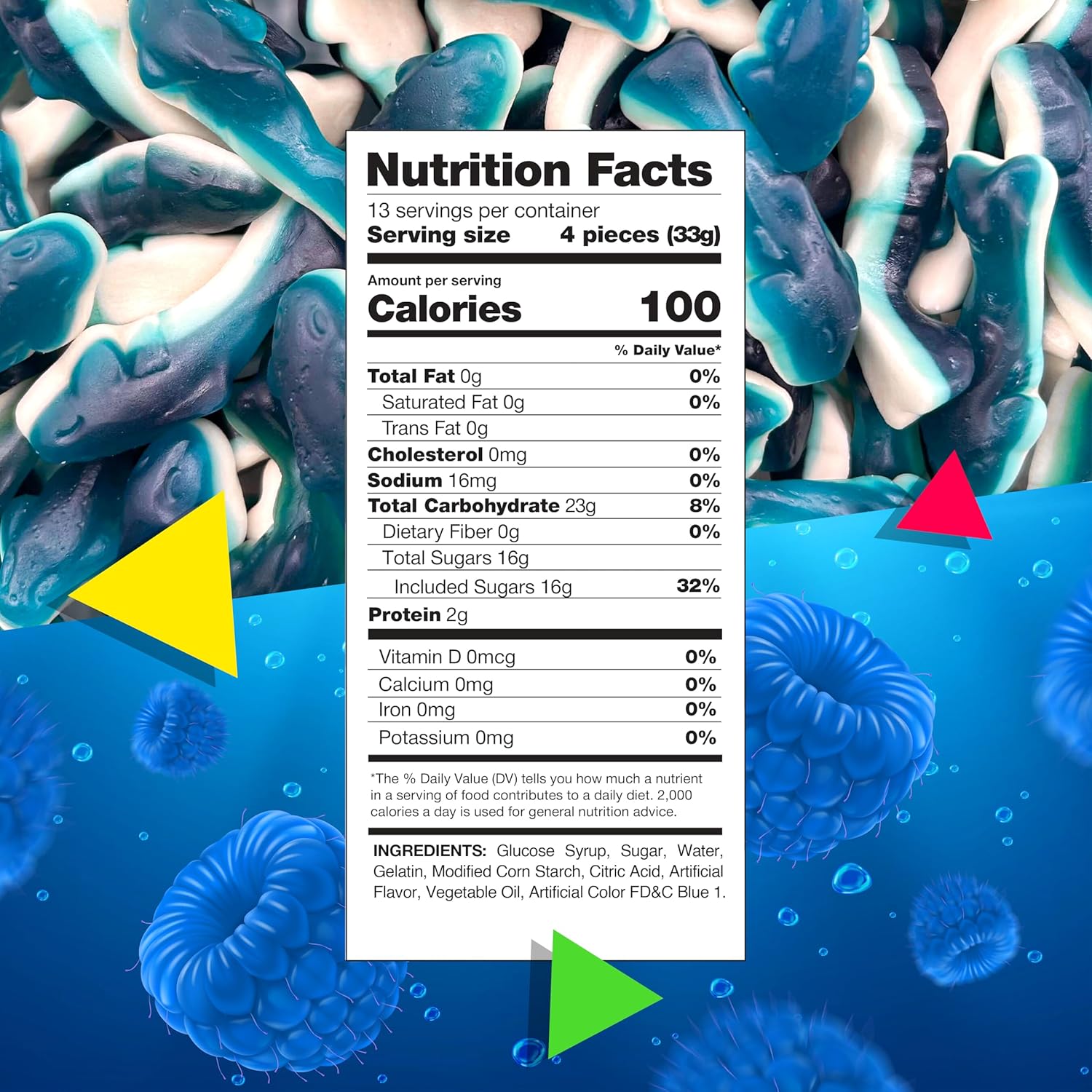 Blue Sharks Gummy Candy | 1 Pound Bag | Blue Raspberry and Marshmallow Flavor