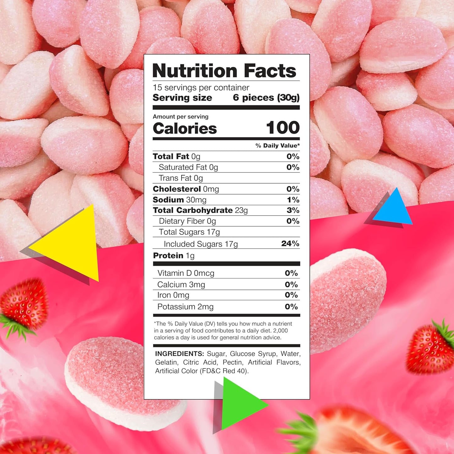 Strawberry Gummy Candy | 1 Pound Bag | Puffy Strawberry Gummies | Pink Candies for Baby Shower, Gender Reveal, and Girls' Parties | Fluffy Pink Drops | Chewy Treat