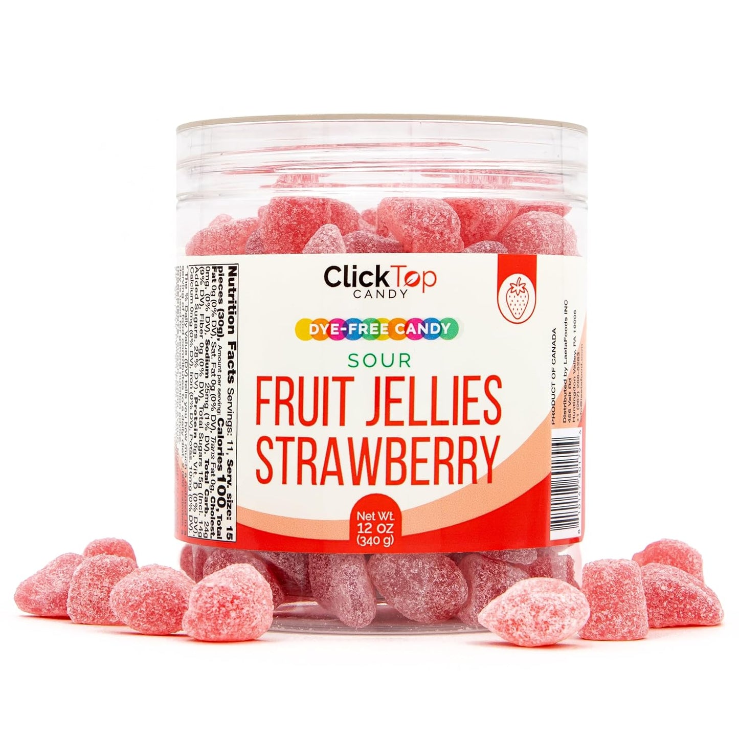 Sour Fruit Jelly Candy, Strawberry Flavored, Dye Free Candy, 12 Oz Jar | Naturally Flavored Vegan Candy, Made with Real Fruit Purees