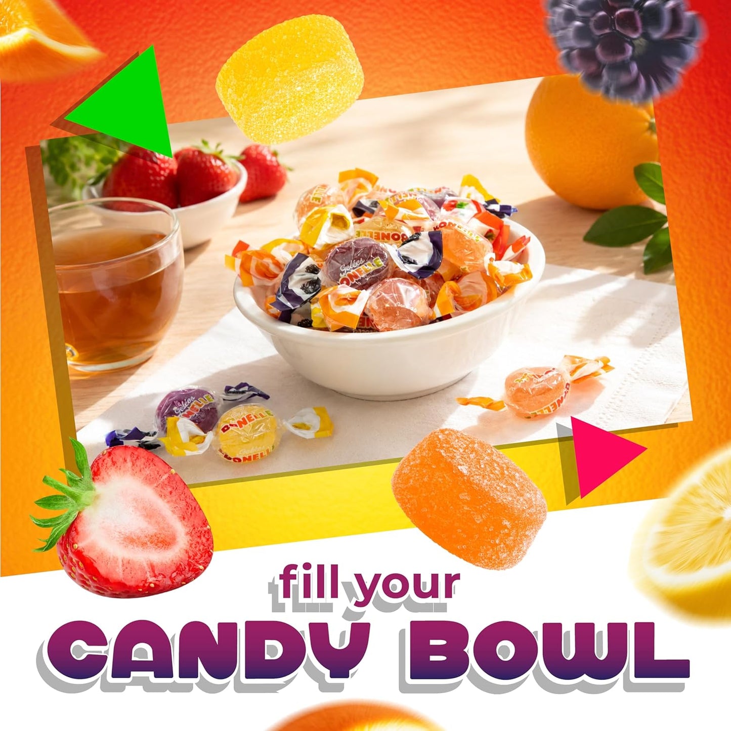 Bonelle Italian Fruit Jelly Candy | 1 Pound Bag | Vegan Dye Free Candy Individually Wrapped | Lemon, Strawberry, Orange, Blackberry | Naturally Flavored