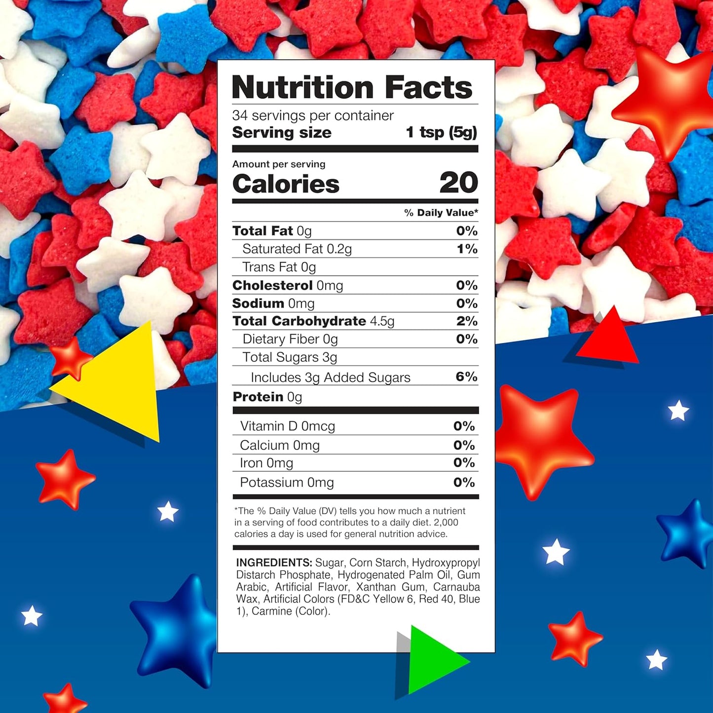 Red White and Blue Sprinkles | 6 Ounce Bag | Patriotic Stars Sprinkles for 4th of July Desserts, Cupcakes, Ice Cream, Cookies, and Independence Day Decorations