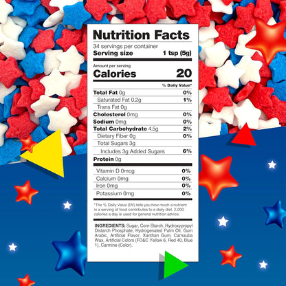 Red White and Blue Sprinkles | 6 Ounce Bag | Patriotic Stars Sprinkles for 4th of July Desserts, Cupcakes, Ice Cream, Cookies, and Independence Day Decorations