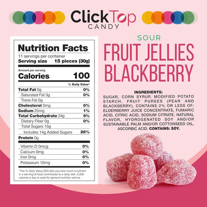 Sour Fruit Jelly Candy, Blackberry Flavored, Dye Free Candy, 12 Oz Jar | Naturally Flavored Vegan Candy, Made with Real Fruit Purees