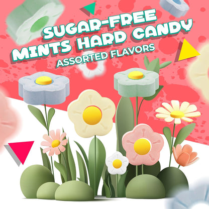 Sugar Free Candy | 1 Pound Bag | Flower After Dinner Mints Individually Wrapped | Sugar Free Hard Candy | Lemon, Peach, Grape, Mint, Vanilla | Wrapped Mints for Office
