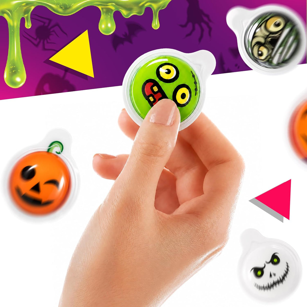 Halloween Candy, Gummy Balls, Trick or Treat Candy, 30 Count Jar | Orange & Green Apple Jelly Filled Gummy Candy, Spooky Treats