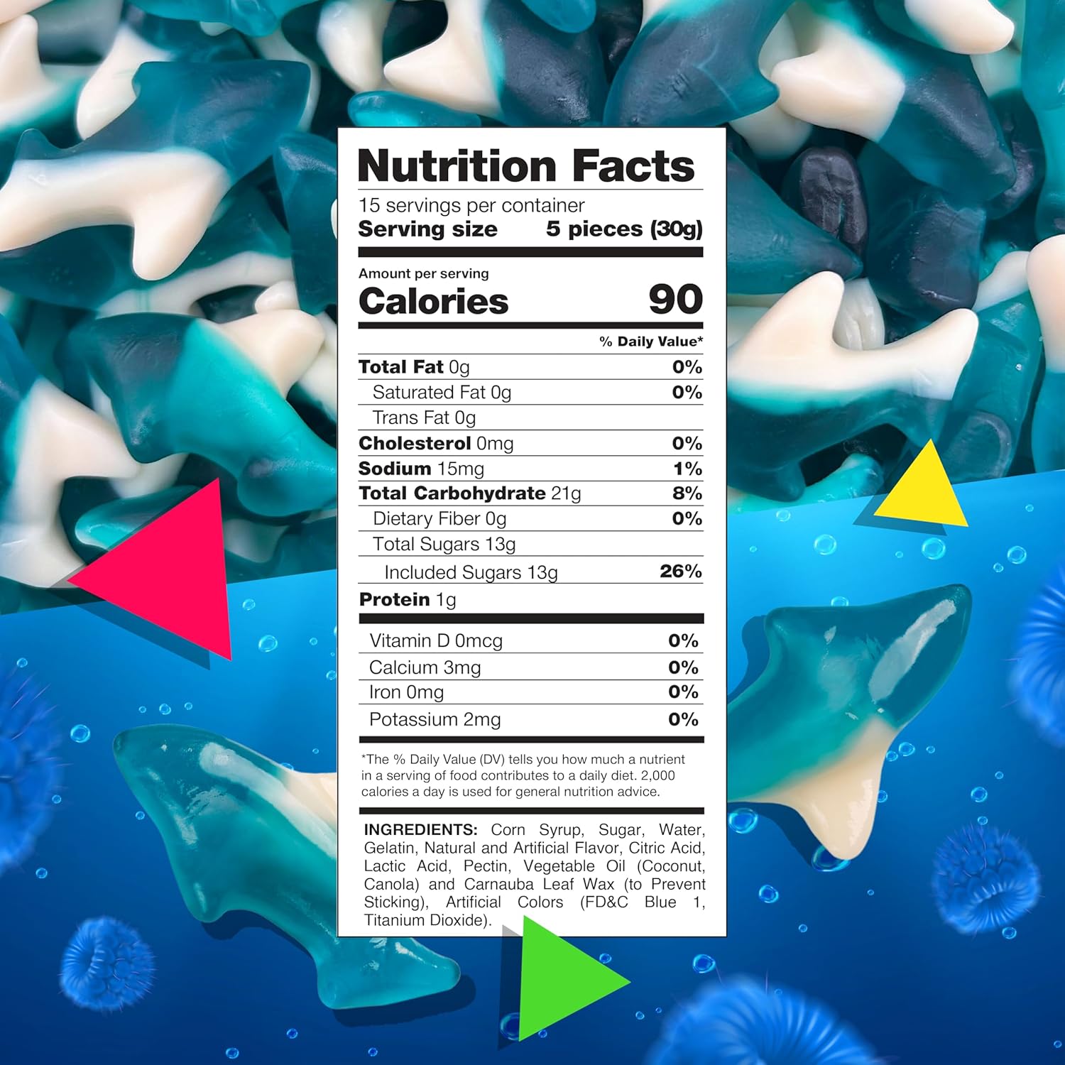 Blue Sharks Gummy Candy, Blue Raspberry Flavor (1 Pound Bag)