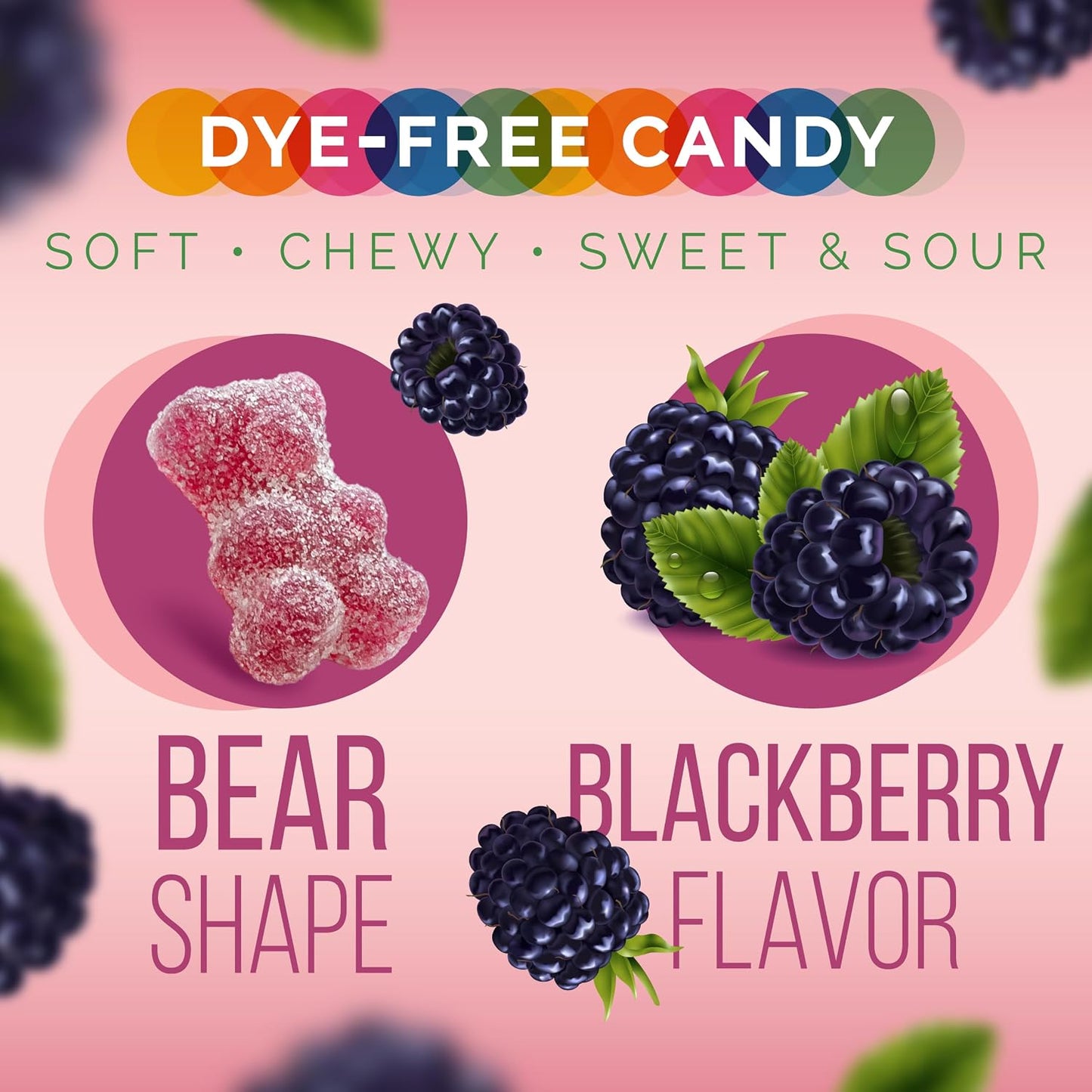 Sour Gummi Bears, Blackberry Flavored, Dye Free Candy, 10 Oz Jar