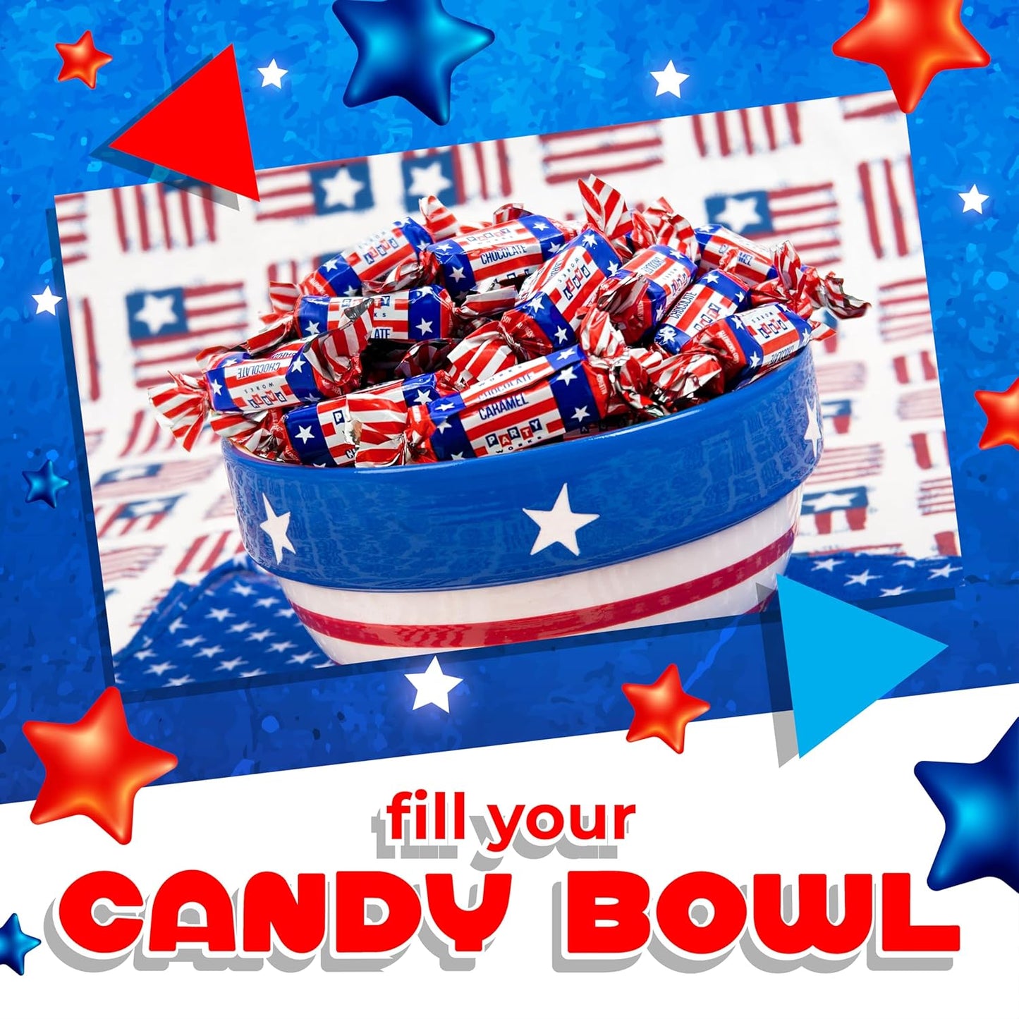 Patriotic Candy | 1 Pound Bag | Chocolate Flavored Caramels | Red White and Blue Candy for 4th of July Celebrations | Individually Wrapped Soft Taffies
