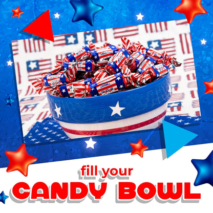 Patriotic Candy | 1 Pound Bag | Chocolate Flavored Caramels | Red White and Blue Candy for 4th of July Celebrations | Individually Wrapped Soft Taffies