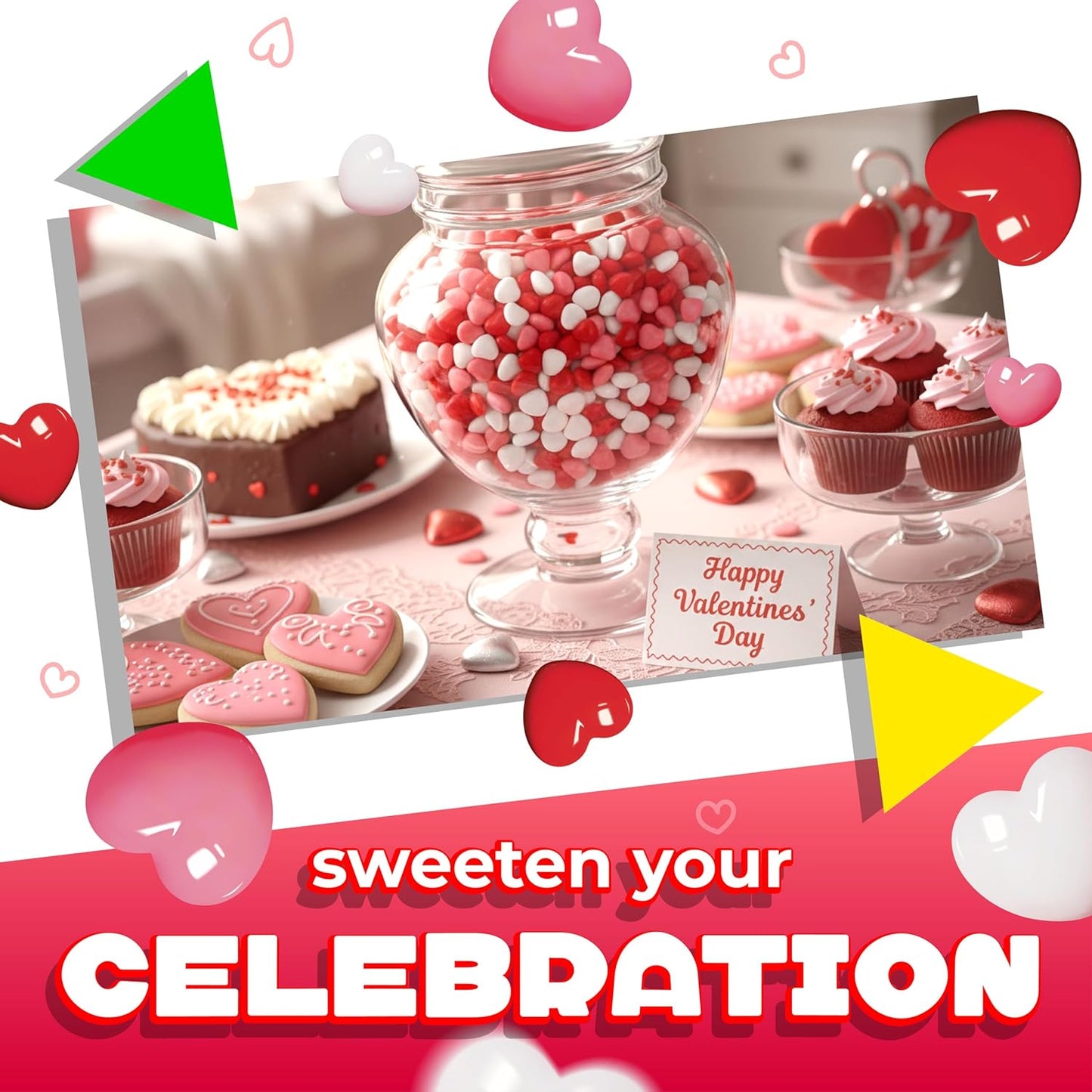 Strawberry Hearts Candy | 12 Ounce Bag | White, Pink & Red Candy Hearts for Dessert Topping, Buffets and Gifting | Strawberry Hard Candies | Old Fashioned Treat