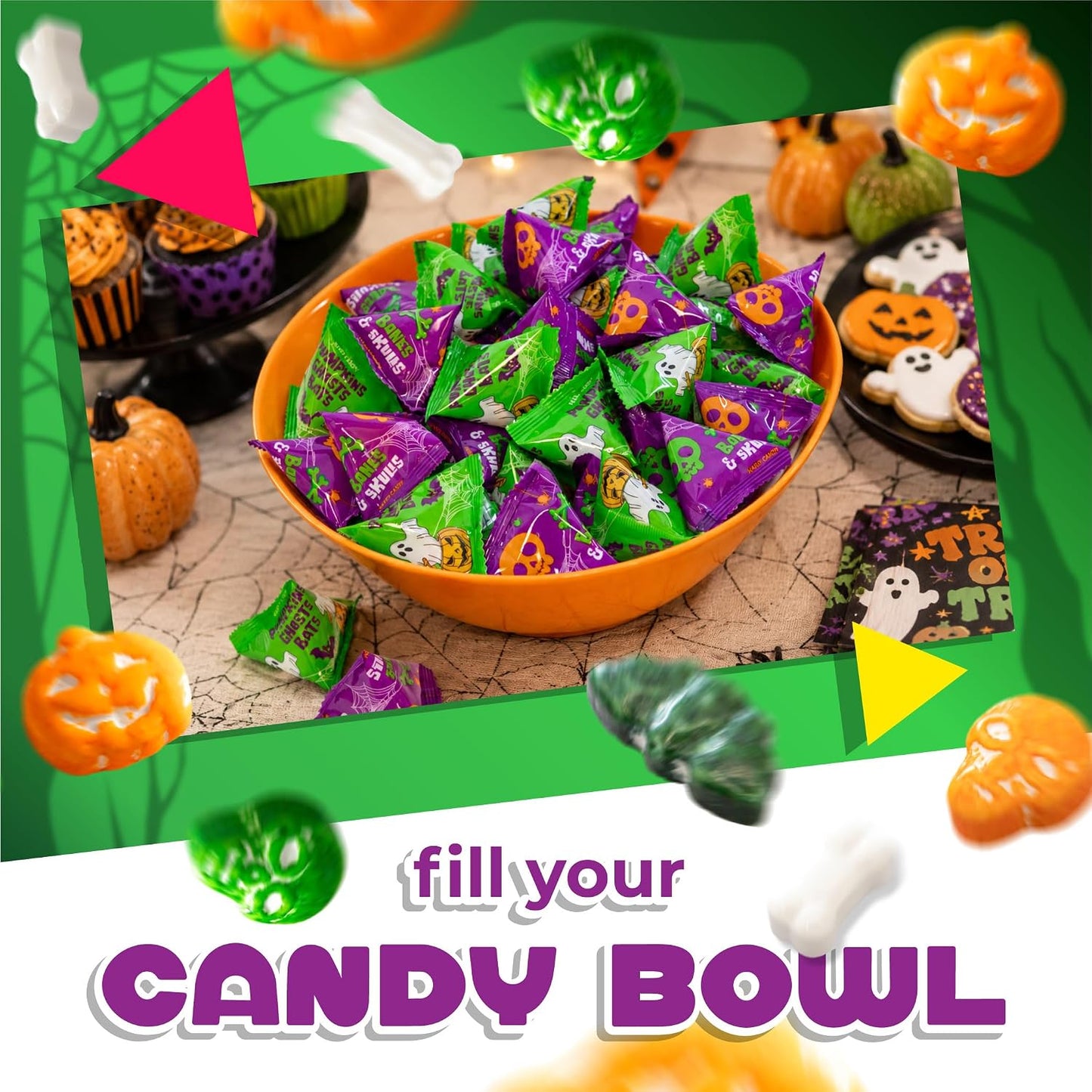 Halloween Candy Mix, Skulls Bones and Pumpkin Shapes - 40 Mini Pack