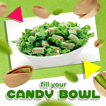 Fida Rossana Pistachio Hard Candy | 1 Pound Bag - 75 Count | Individually Wrapped Rossana Italian Candy | Rich Pistachio Cream Center | Filled Gourmet Treat