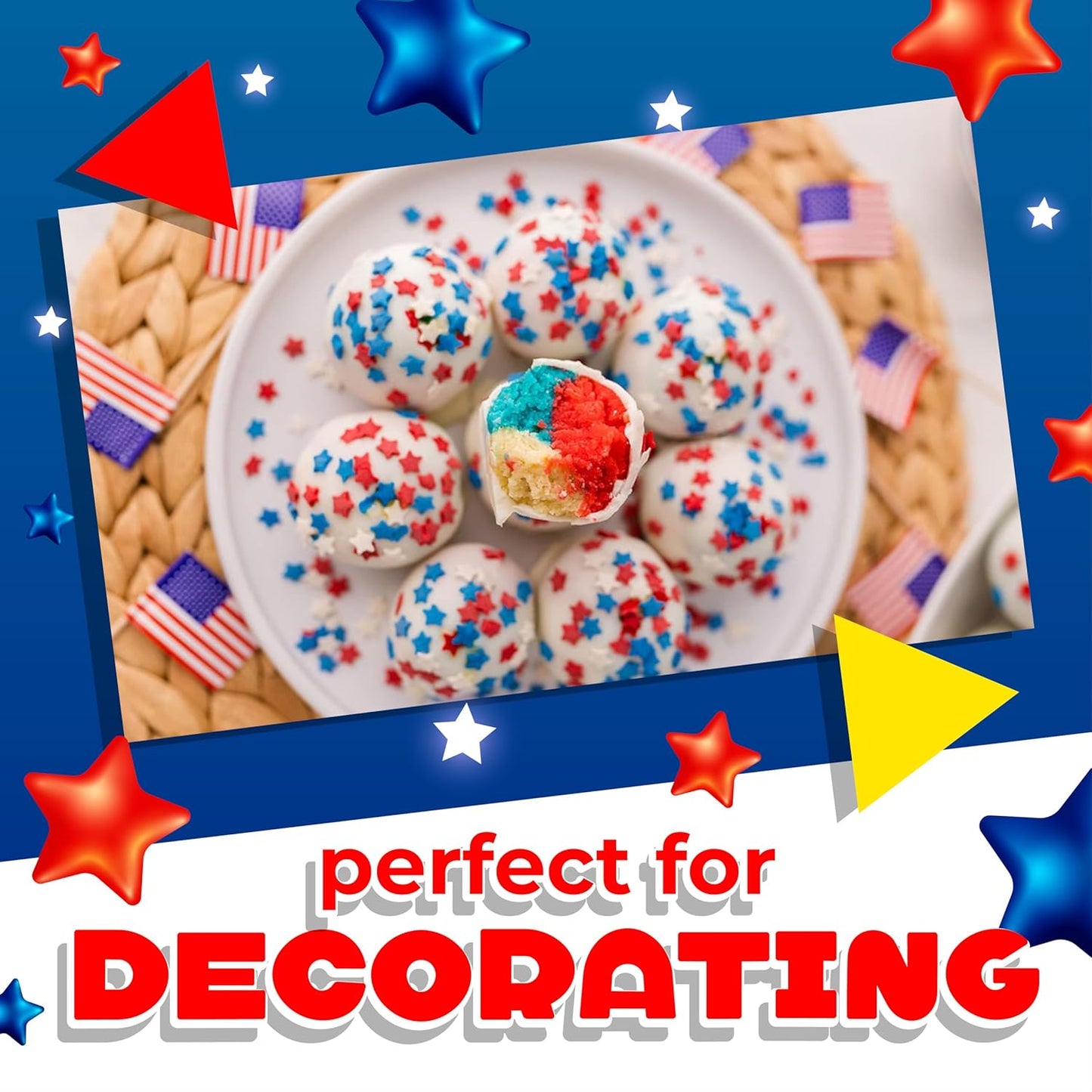 Red White and Blue Sprinkles | 6 Ounce Bag | Patriotic Stars Sprinkles for 4th of July Desserts, Cupcakes, Ice Cream, Cookies, and Independence Day Decorations