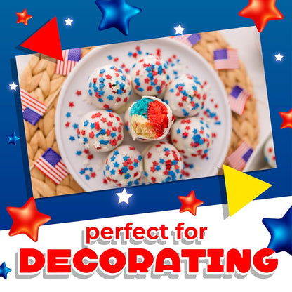 Red White and Blue Sprinkles | 6 Ounce Bag | Patriotic Stars Sprinkles for 4th of July Desserts, Cupcakes, Ice Cream, Cookies, and Independence Day Decorations