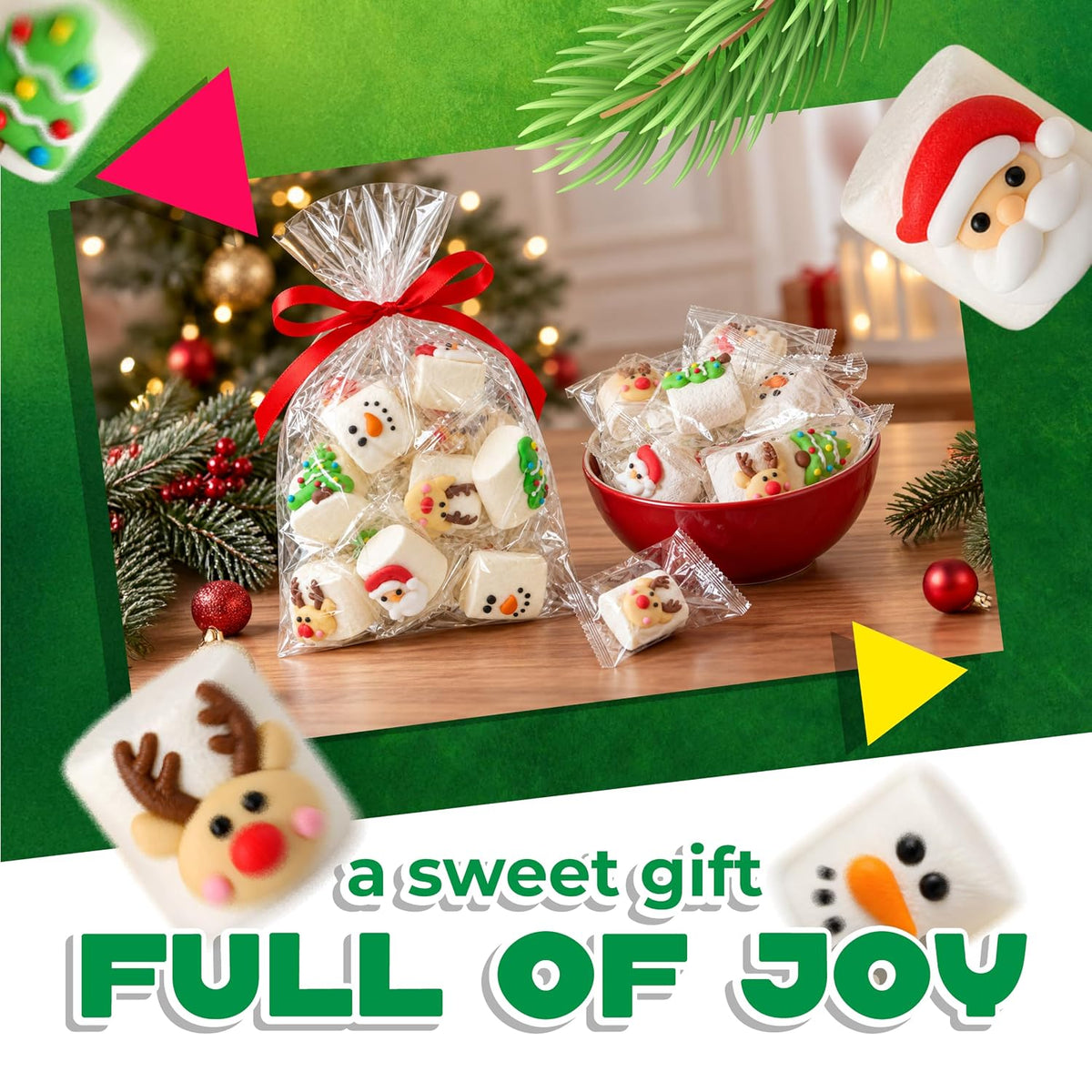 Christmas Marshmallow Candy, Individually Wrapped, 3.5 Oz Gift Bag
