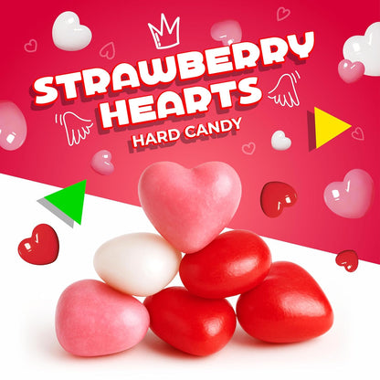 Strawberry Hearts Candy | 12 Ounce Bag | White, Pink & Red Candy Hearts for Dessert Topping, Buffets and Gifting | Strawberry Hard Candies | Old Fashioned Treat