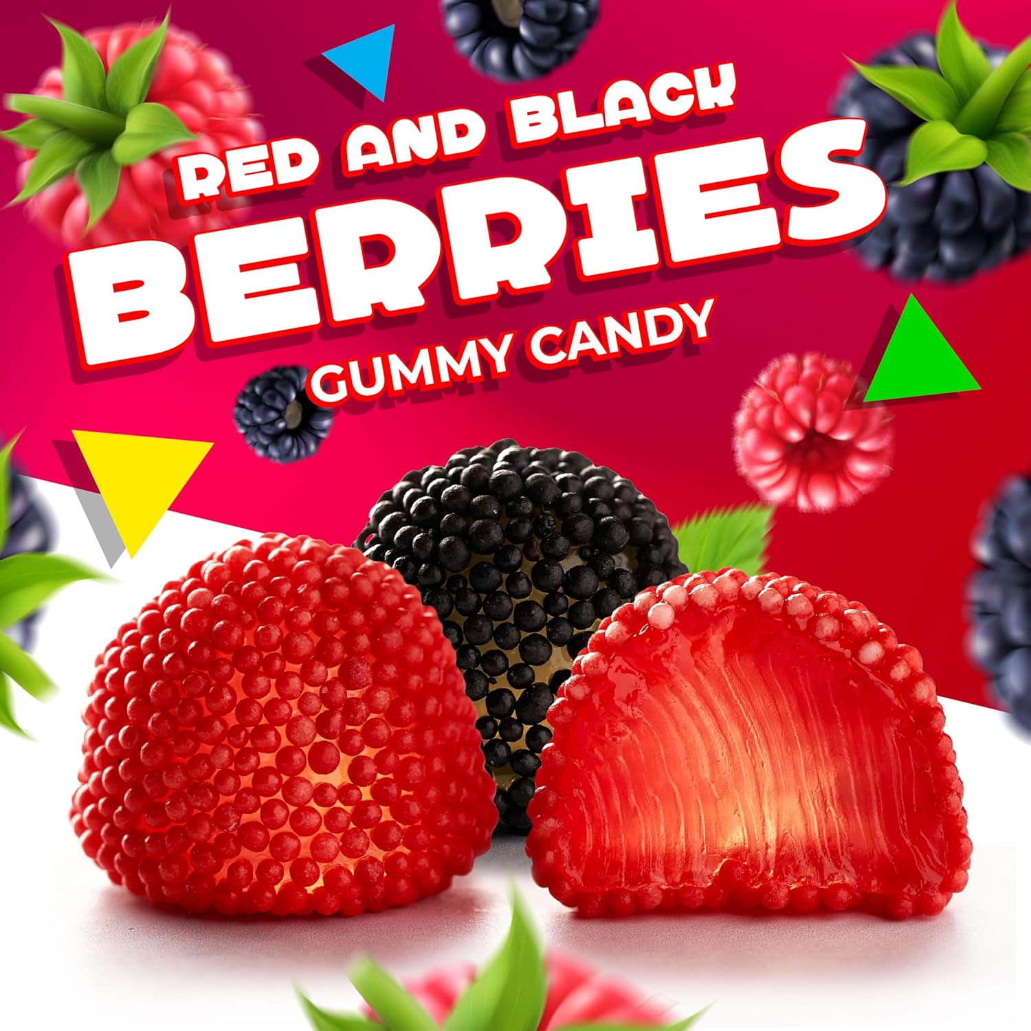 Berries Gummy Candy | 2 Pound Bag | Red and Black Soft Candy Bulk | Raspberry and Blackberry Crunchy Gummies for Dessert Decoration, Gifting & Buffets