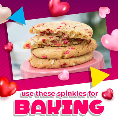 Heart Sprinkles | 8-Ounce Bag | Heart Shaped Sprinkles for Cake Decorating and Baking | White, Red, Pink & Purple Dessert Toppers for Cupcakes & Cookies