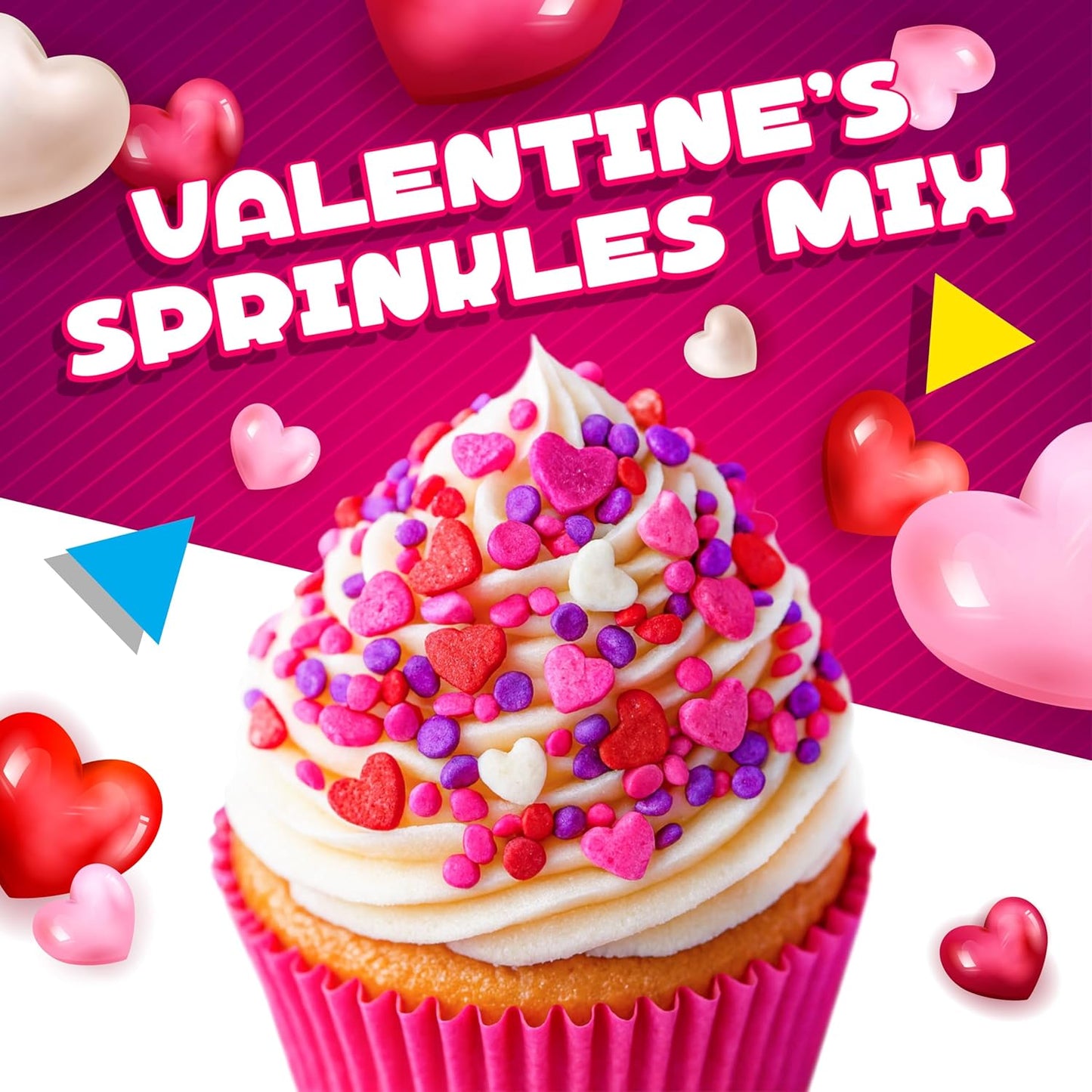 Heart Sprinkles | 8-Ounce Bag | Heart Shaped Sprinkles for Cake Decorating and Baking | White, Red, Pink & Purple Dessert Toppers for Cupcakes & Cookies