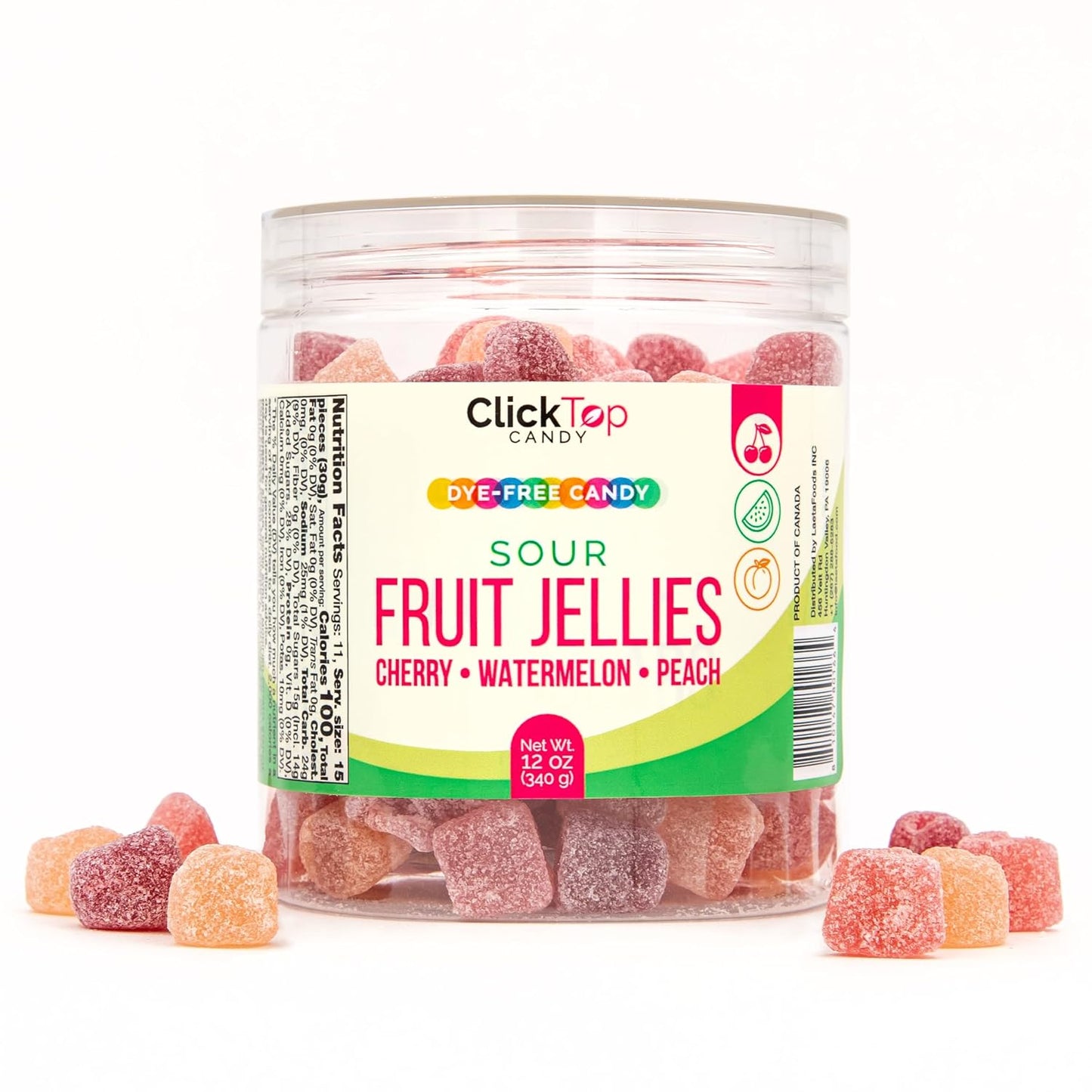 Sour Fruit Jellies, Cherry Watermelon Peach, 12 oz Jar