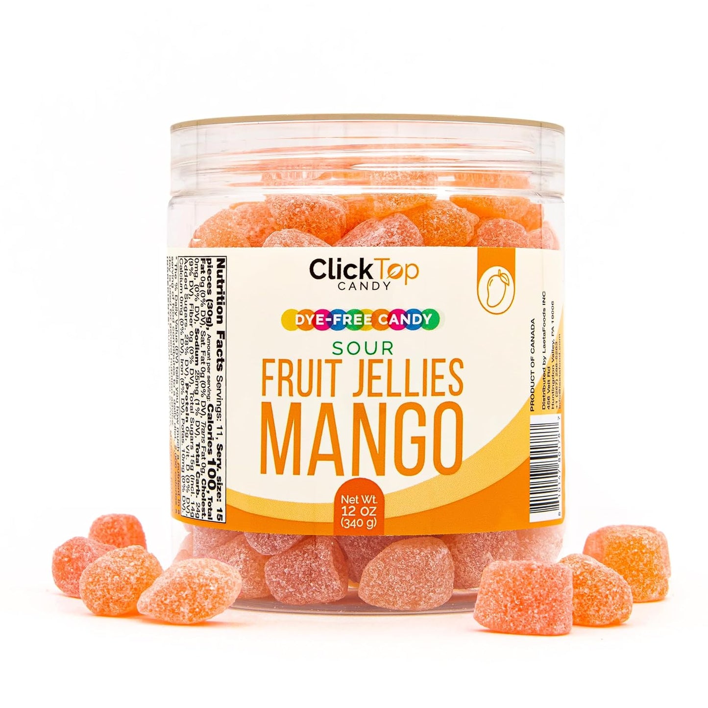 Sour Fruit Jelly Candy, Mango Flavored, Dye Free Candy, 12 Oz Jar | Naturally Flavored Vegan Candy, Made with Real Fruit Purees