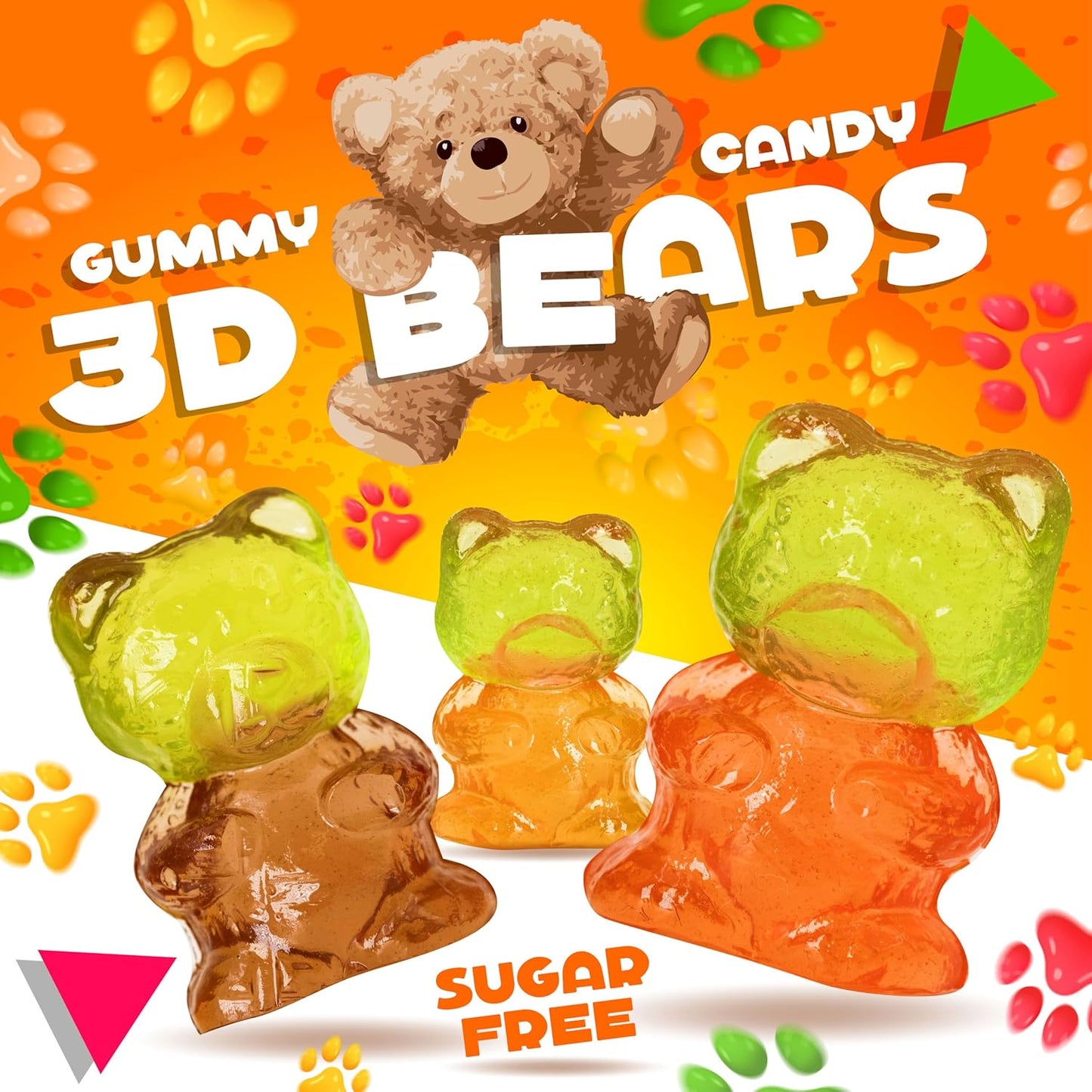 Sugar-Free Gummi Bears | 1 Pound Bag | 3D Candy in Assorted Fruit Flavors