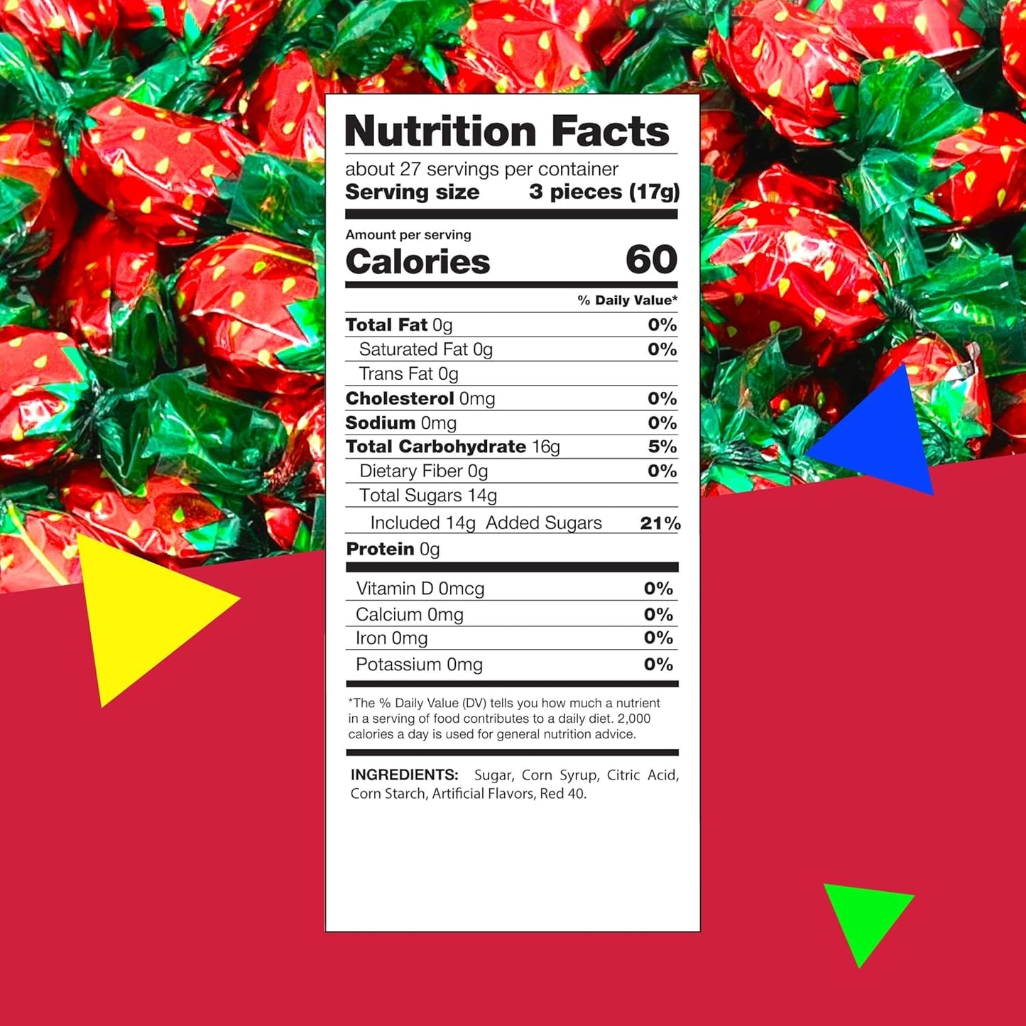 Strawberry Hard Candy | 1 Pound Bag - Approx. 85 Count | Strawberry Candy Individually Wrapped | Old Fashioned Candy | Retro Treat