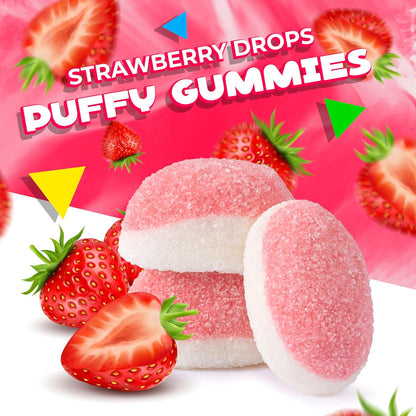 Strawberry Gummy Candy | 1 Pound Bag | Puffy Strawberry Gummies | Pink Candies for Baby Shower, Gender Reveal, and Girls' Parties | Fluffy Pink Drops | Chewy Treat