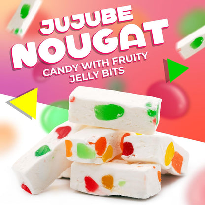 Jujube Nougat Candy | 9 Ounce Bag - 25 Count | Fruity Jelly Bits | Individually Wrapped Party Favors | Chewy Candy for Buffets, Events & Everyday Snacking | Nougat Treat