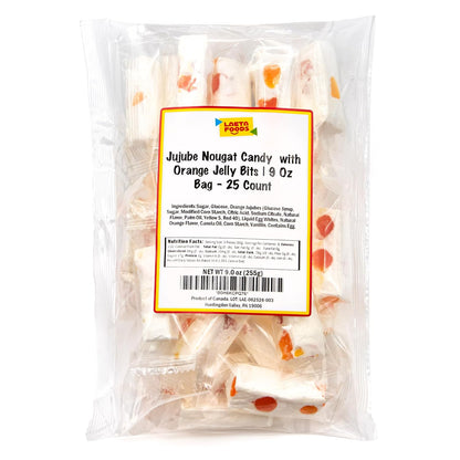 Jujube Nougat Candy, Orange Jelly Bits, Chewy Candy, 9 Oz Bag | Individually Wrapped Candy, 25 Pieces