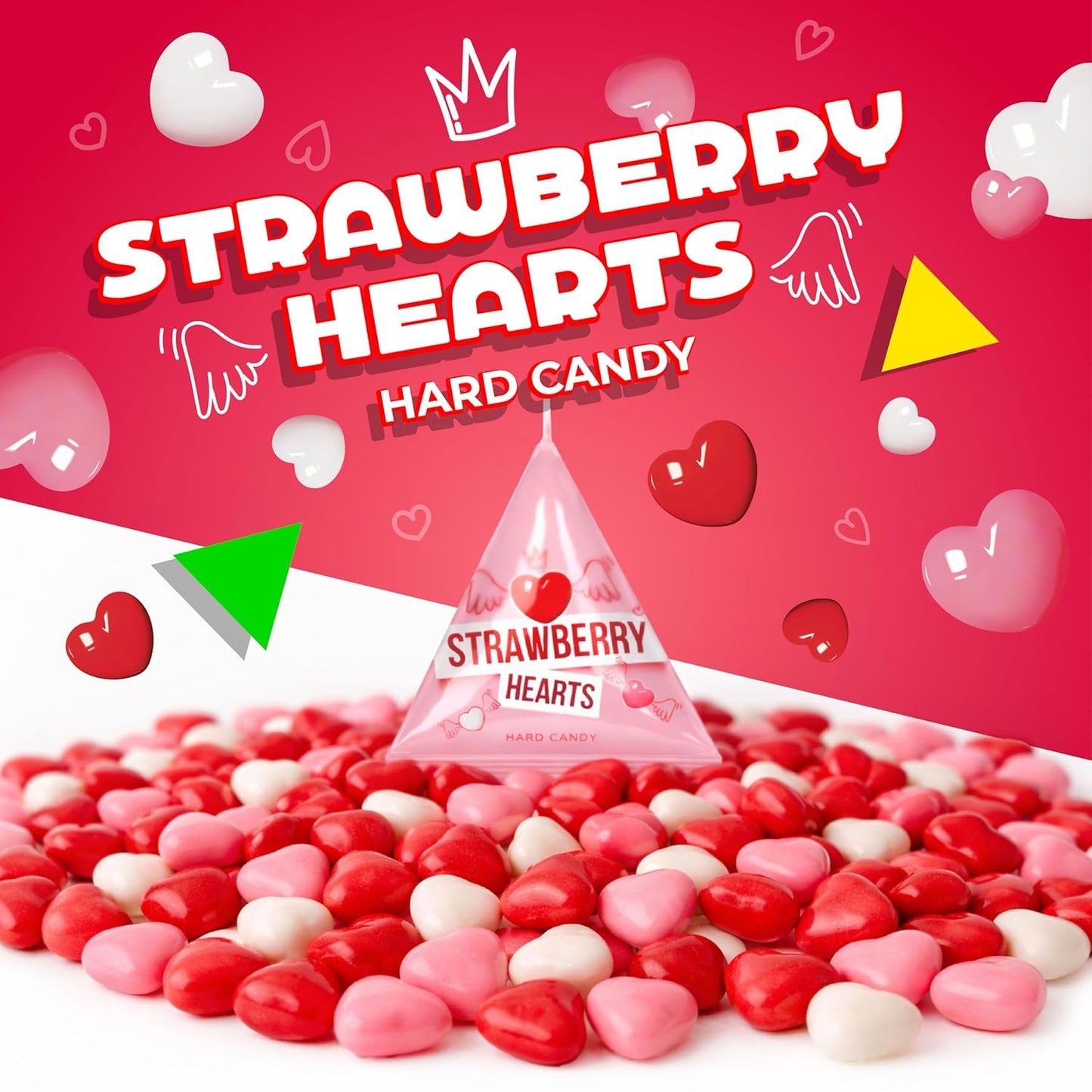 Strawberry Hearts | 24 Mini Packs | Hard Candy Individually Wrapped for Classroom and Party Favors | White, Red and Pink Hearts for Sharing and Gifting