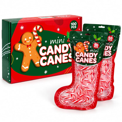Mini Candy Canes, Christmas Candy, 100 Count, 2 Boot-Shaped Bags