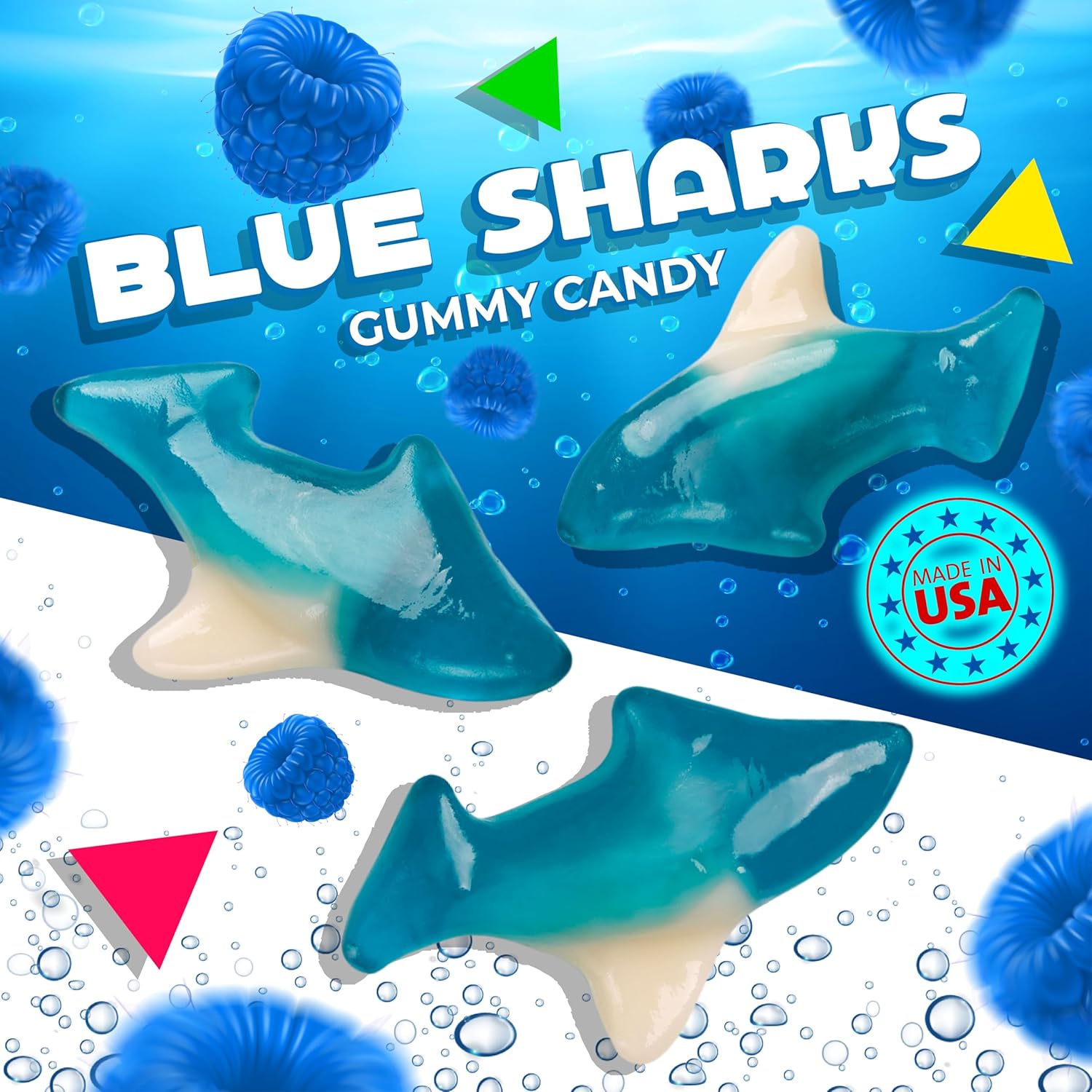 Blue Sharks Gummy Candy, Blue Raspberry Flavor (1 Pound Bag)