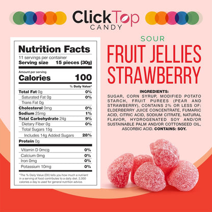 Sour Fruit Jelly Candy, Strawberry Flavored, Dye Free Candy, 12 Oz Jar | Naturally Flavored Vegan Candy, Made with Real Fruit Purees
