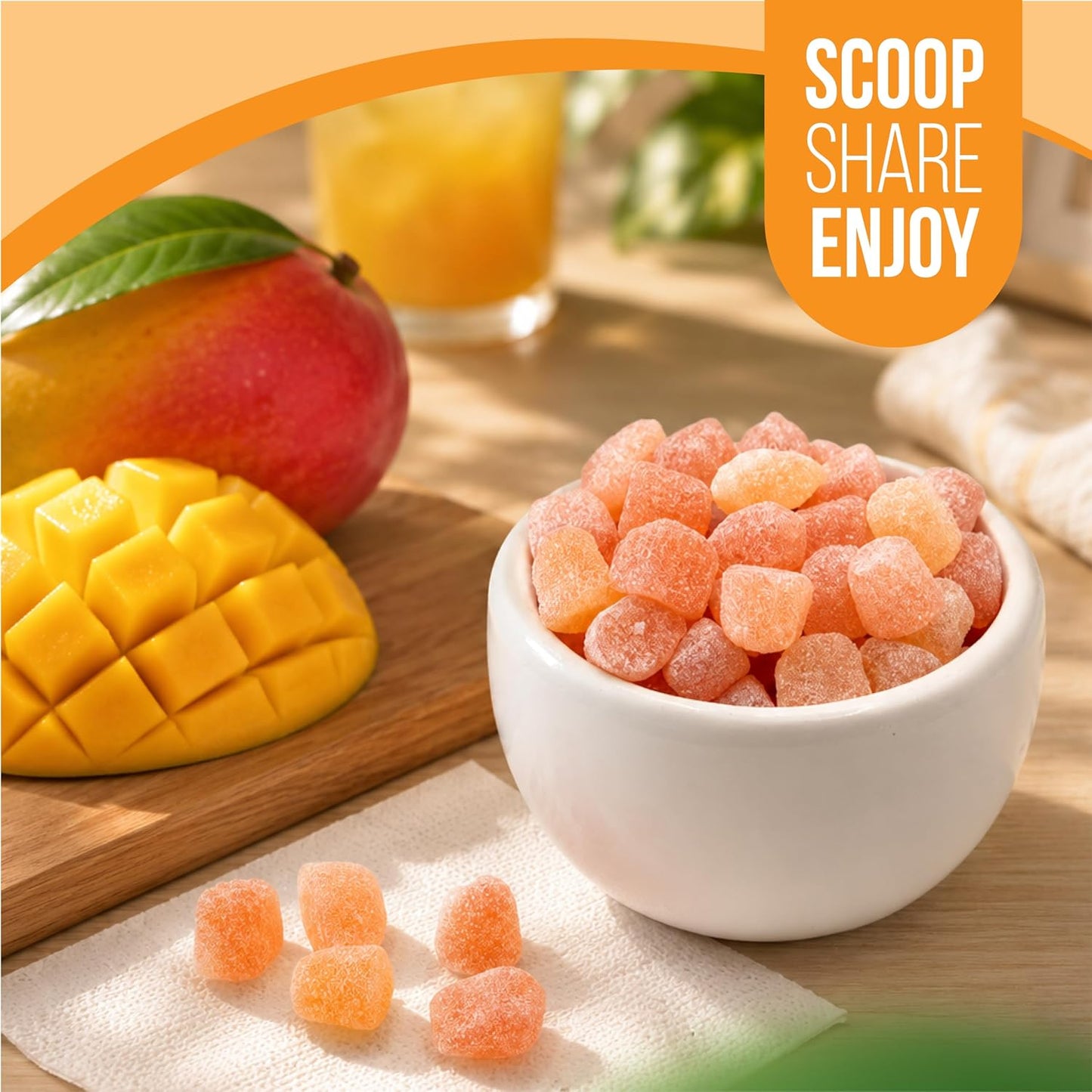 Sour Fruit Jelly Candy, Mango Flavored, Dye Free Candy, 12 Oz Jar | Naturally Flavored Vegan Candy, Made with Real Fruit Purees