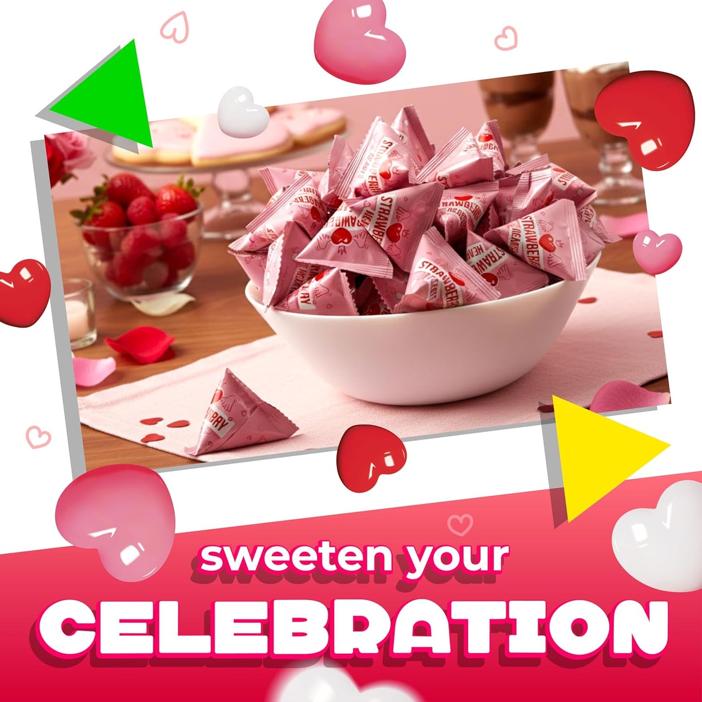 Strawberry Hearts | 24 Mini Packs | Hard Candy Individually Wrapped for Classroom and Party Favors | White, Red and Pink Hearts for Sharing and Gifting