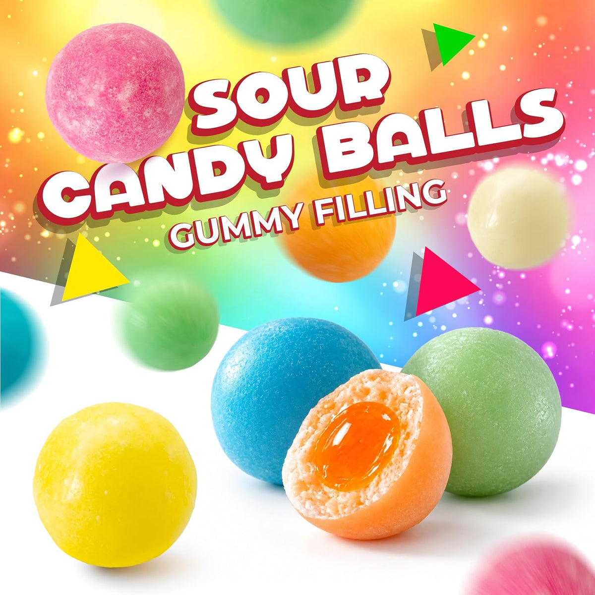 Dextrose Sour Candy Balls with Gummy Filling, Fruit Flavors, 8 Oz Bag