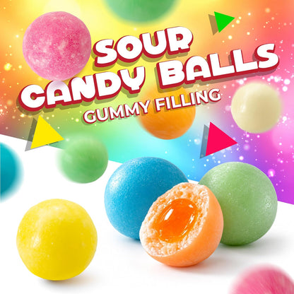Dextrose Sour Candy Balls with Gummy Filling, Fruit Flavors, 8 Oz Bag