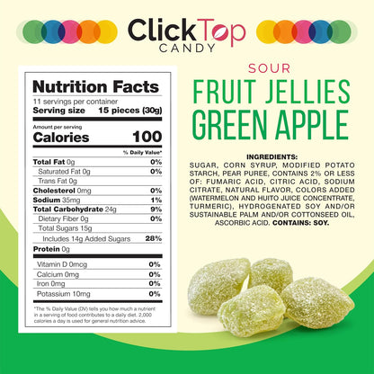 Sour Fruit Jelly Candy, Green Apple Flavored, Dye Free Candy, 12 Oz Jar | Naturally Flavored Vegan Candy, Made with Real Fruit Purees