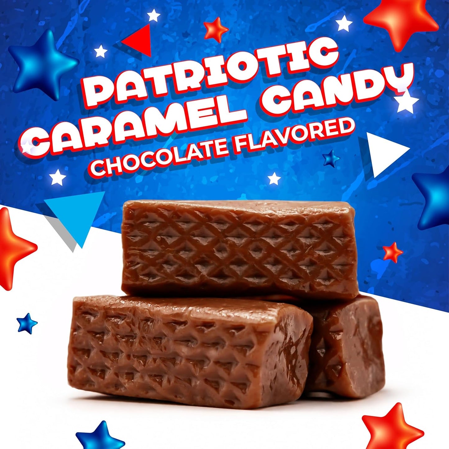 Patriotic Candy | 1 Pound Bag | Chocolate Flavored Caramels | Red White and Blue Candy for 4th of July Celebrations | Individually Wrapped Soft Taffies